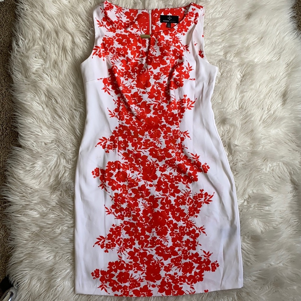 red orange floral dress